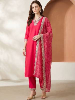 Women Ethnic Motifs Regular Thread Work Kurta with Trousers & With Dupatta 1