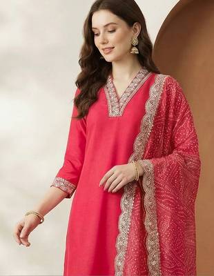 Women Ethnic Motifs Regular Thread Work Kurta with Trousers & With Dupatta 2