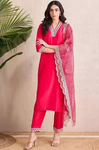 Women Ethnic Motifs Regular Thread Work Kurta with Trousers & With Dupatta
