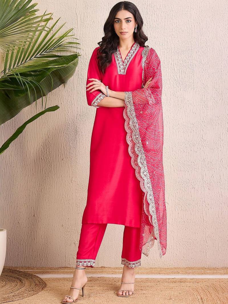 Women Ethnic Motifs Regular Thread Work Kurta with Trousers & With Dupatta
