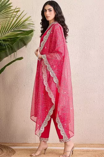 Women Ethnic Motifs Regular Thread Work Kurta with Trousers & With Dupatta