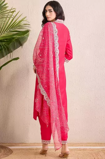 Women Ethnic Motifs Regular Thread Work Kurta with Trousers & With Dupatta