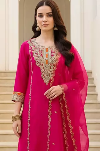 Women Ethnic Motifs Embroidered Regular Thread Work Kurta with Trousers & With Dupatta