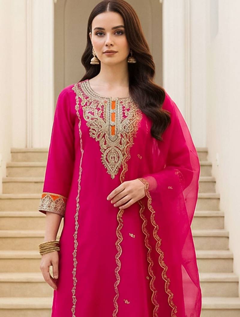 Women Ethnic Motifs Embroidered Regular Thread Work Kurta with Trousers & With Dupatta