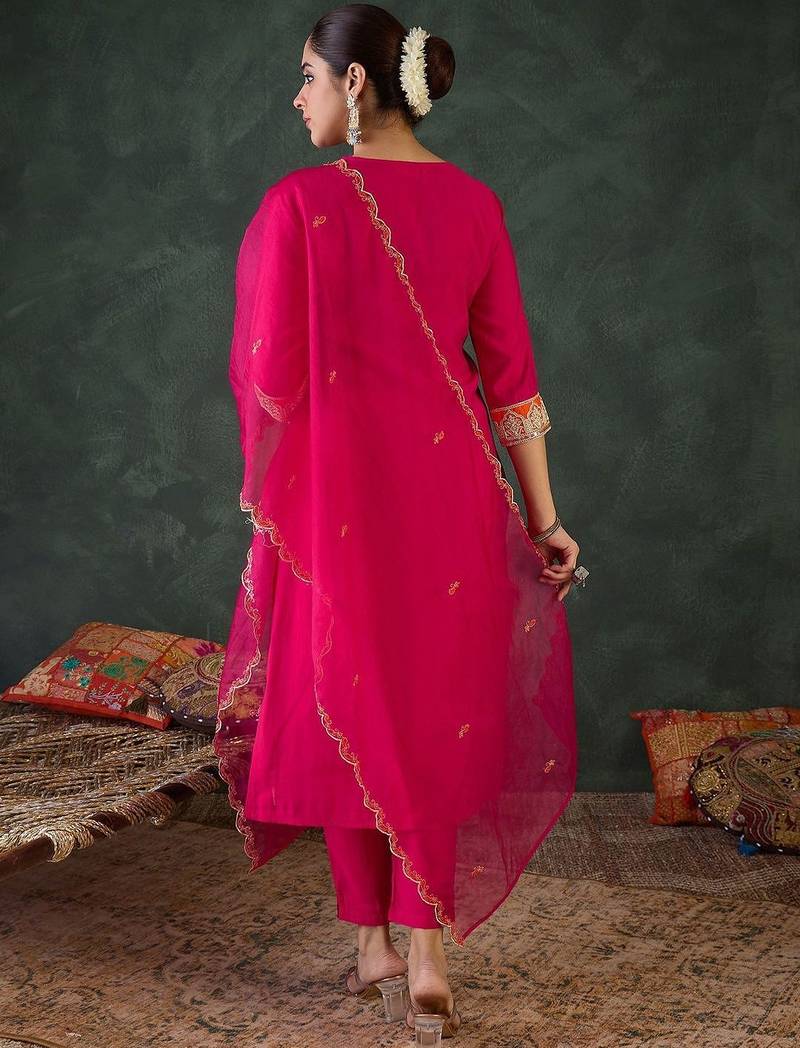 Women Ethnic Motifs Embroidered Regular Thread Work Kurta with Trousers & With Dupatta