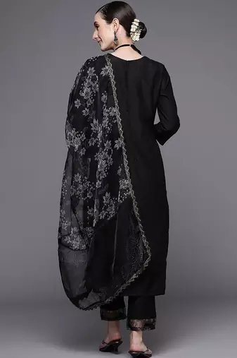 Women Floral Embroidered Regular Thread Work Kurta with Trousers & With Dupatta