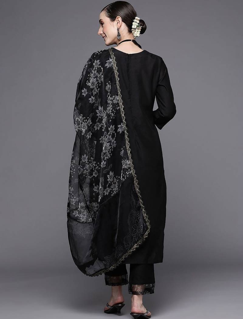 Women Floral Embroidered Regular Thread Work Kurta with Trousers & With Dupatta