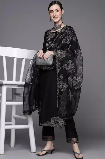 Women Floral Embroidered Regular Thread Work Kurta with Trousers & With Dupatta