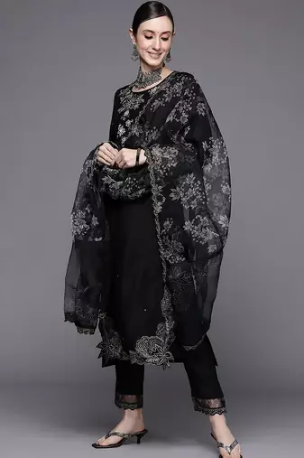 Women Floral Embroidered Regular Thread Work Kurta with Trousers & With Dupatta