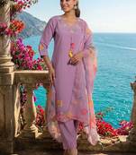Women Floral Embroidered Regular Thread Work Kurta with Trousers & With Dupatta