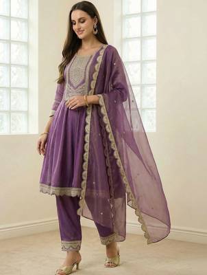 Women Ethnic Motifs Embroidered Regular Sequinned Kurta with Trousers & With Dupatta 1