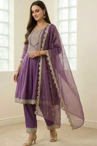 Women Ethnic Motifs Embroidered Regular Sequinned Kurta with Trousers & With Dupatta