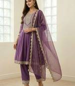 Women Ethnic Motifs Embroidered Regular Sequinned Kurta with Trousers & With Dupatta