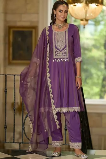 Women Ethnic Motifs Embroidered Regular Sequinned Kurta with Trousers & With Dupatta