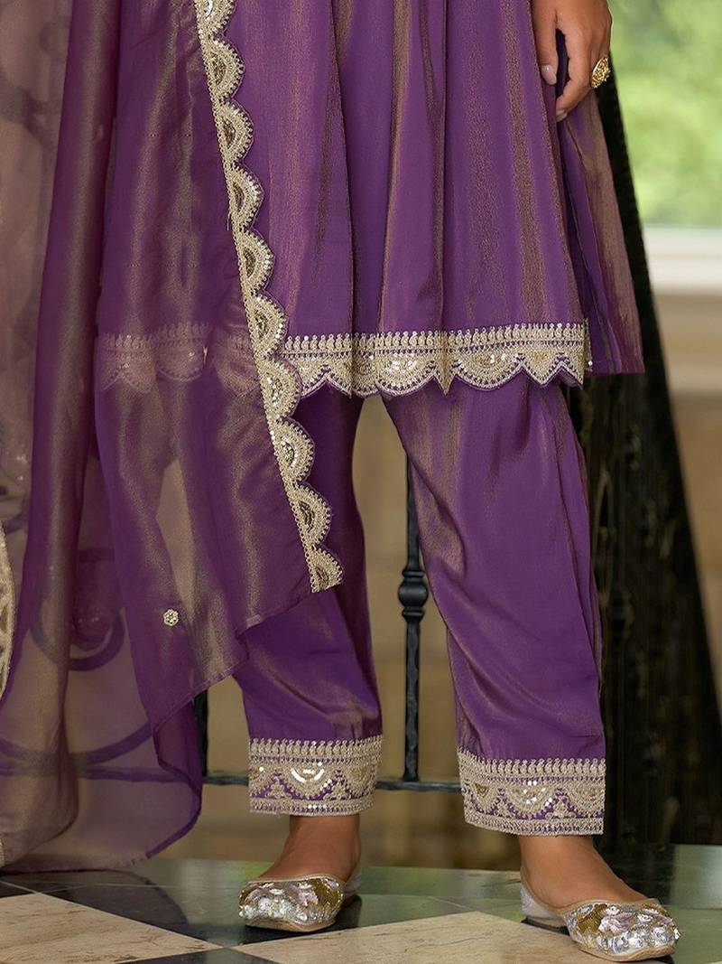 Women Ethnic Motifs Embroidered Regular Sequinned Kurta with Trousers & With Dupatta