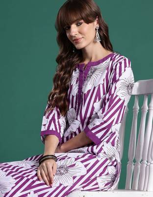 Women Floral Printed Regular Sequinned Pure Cotton Kurta with Trousers 6