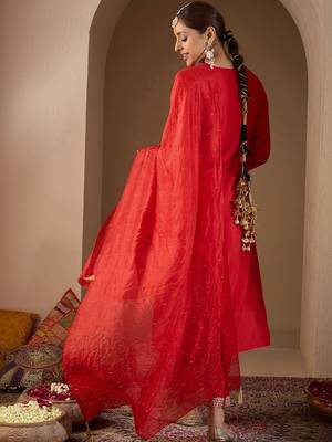 Women Ethnic Motifs Embroidered Regular Sequinned Kurta with Trousers & With Dupatta 4