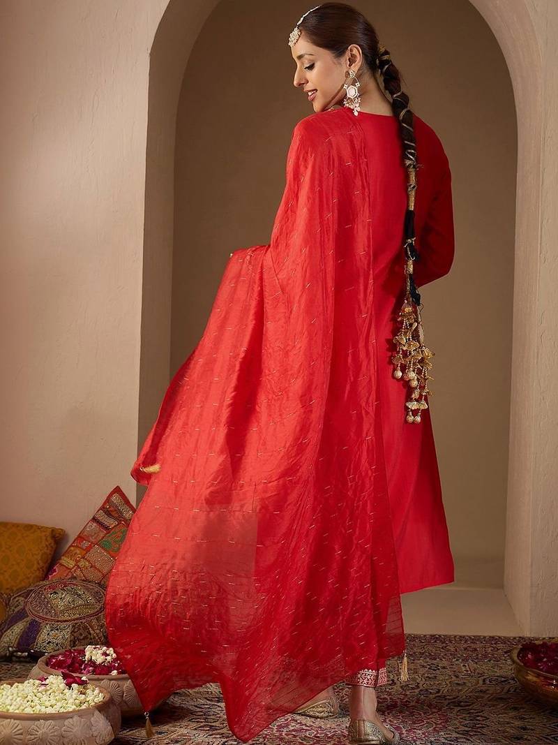 Women Ethnic Motifs Embroidered Regular Sequinned Kurta with Trousers & With Dupatta