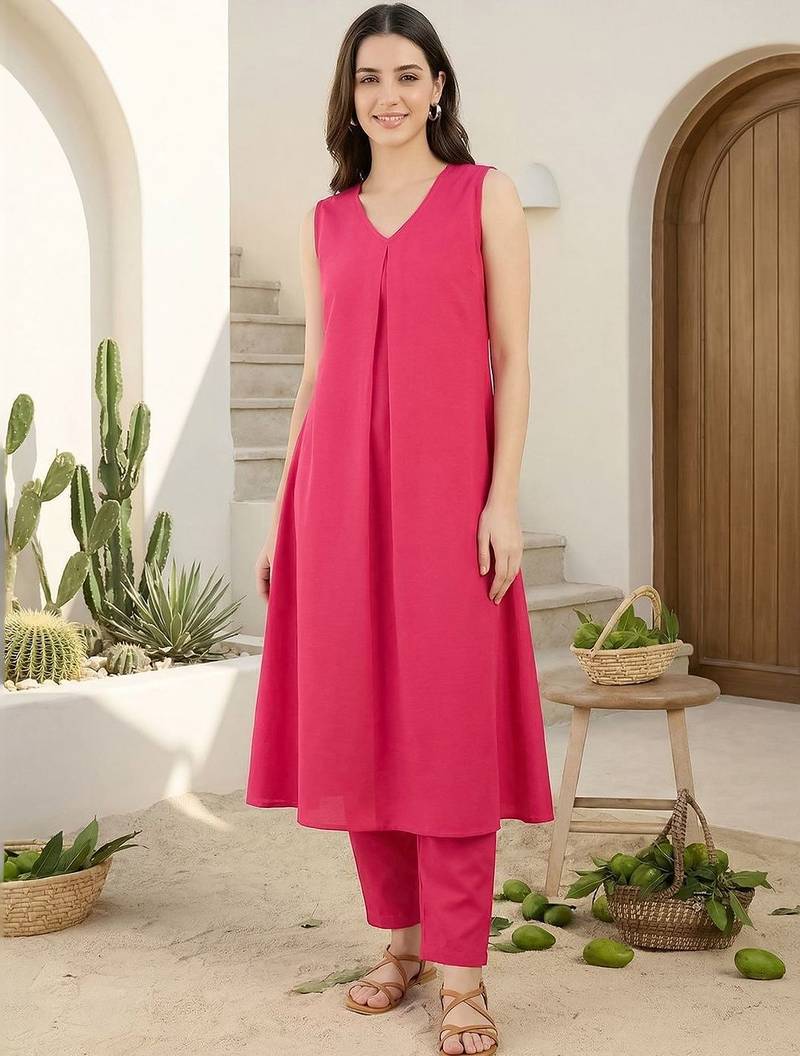 Women Pleated Kurta with Trousers