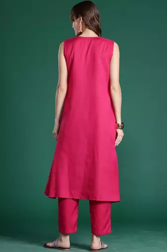 Women Pleated Kurta with Trousers