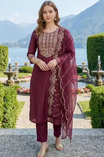 Women Ethnic Motifs Embroidered Regular Thread Work Liva Kurta with Trousers & With Dupatta