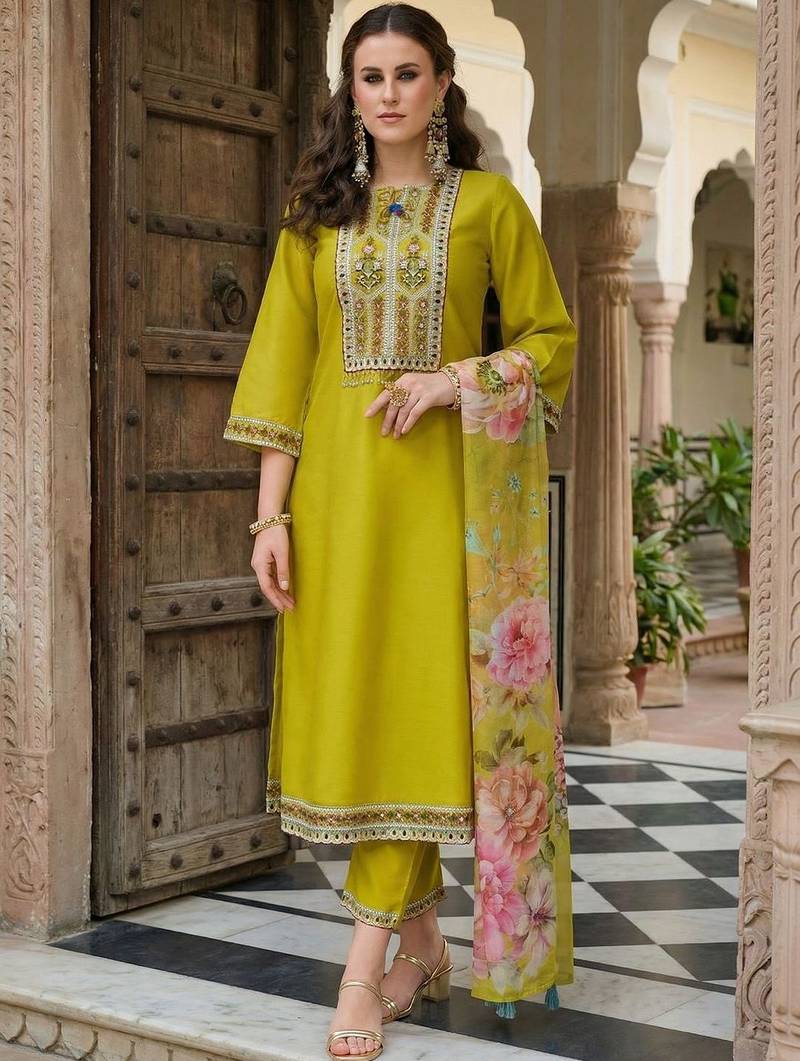 Women Floral Embroidered Regular Thread Work Kurta with Trousers & With Dupatta
