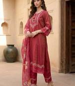 Women Floral Embroidered Regular Thread Work Kurta with Trousers & With Dupatta