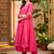 Yoke Design Notch Neck Regular Pink A-Line Kurta With Trousers & Dupatta