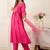 Yoke Design Notch Neck Regular Pink A-Line Kurta With Trousers & Dupatta