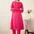 Yoke Design Notch Neck Regular Pink A-Line Kurta With Trousers & Dupatta