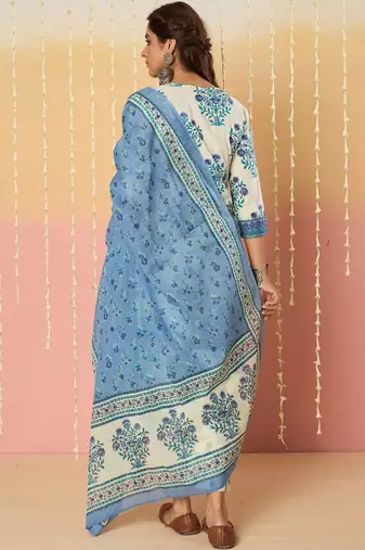 Women Floral Printed Regular Pure Cotton Kurta with Trousers & With Dupatta