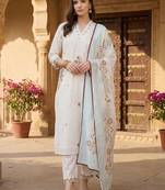 Women Floral Embroidered Regular Thread Work Pure Cotton Kurta with Trousers & With Dupatta