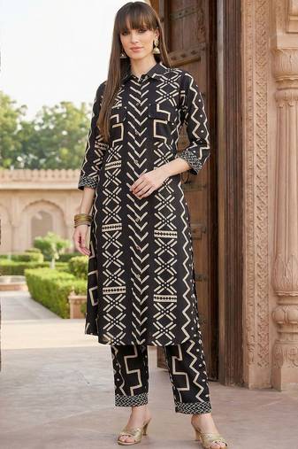 Women Printed Regular Pure Cotton Kurta with Trousers