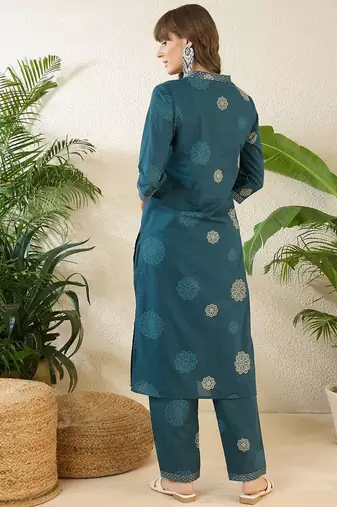 Women Floral Printed Regular Pure Cotton Kurta with Trousers