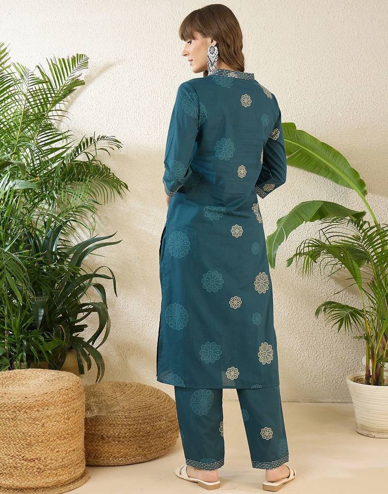 Women Floral Printed Regular Pure Cotton Kurta with Trousers