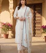 Women Floral Embroidered Regular Thread Work Pure Cotton Kurta with Trousers & With Dupatta
