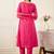 Yoke Design Notch Neck Regular Pink A-Line Kurta With Trousers & Dupatta
