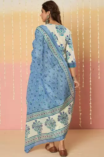 Women Floral Printed Regular Pure Cotton Kurta with Trousers & With Dupatta