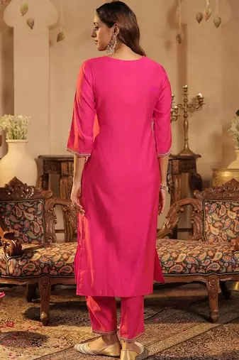 Women Ethnic Motifs Embroidered Regular Thread Work Liva Kurta with Trousers & With Dupatta