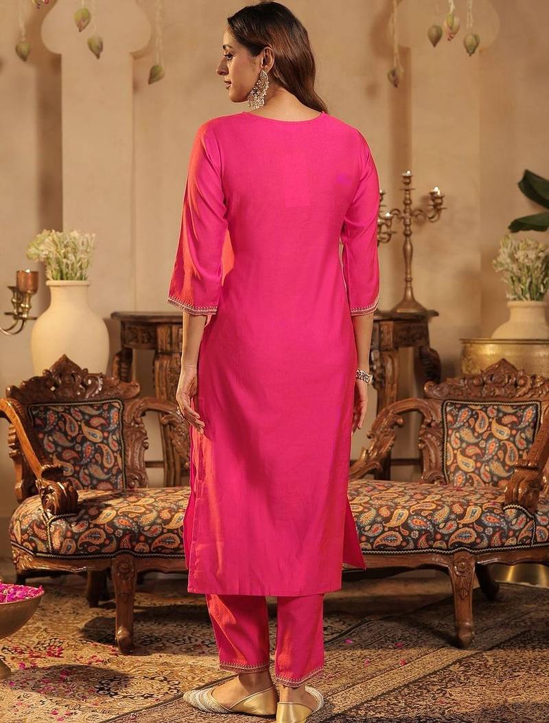 Women Ethnic Motifs Embroidered Regular Thread Work Liva Kurta with Trousers & With Dupatta
