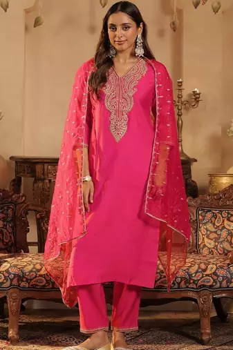 Women Ethnic Motifs Embroidered Regular Thread Work Liva Kurta with Trousers & With Dupatta