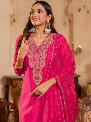 Women Ethnic Motifs Embroidered Regular Thread Work Liva Kurta with Trousers & With Dupatta 7