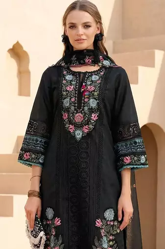 Women Floral Embroidered Regular Thread Work Kurta with Trousers & With Dupatta