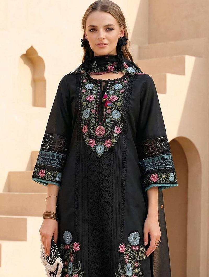 Women Floral Embroidered Regular Thread Work Kurta with Trousers & With Dupatta
