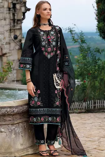 Women Floral Embroidered Regular Thread Work Kurta with Trousers & With Dupatta