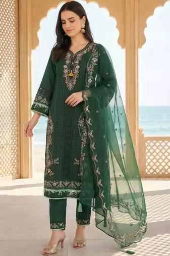 Women Ethnic Motifs Embroidered Regular Thread Work Kurta with Trousers & With Dupatta