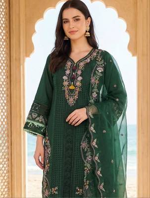 Women Ethnic Motifs Embroidered Regular Thread Work Kurta with Trousers & With Dupatta 2