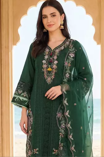 Women Ethnic Motifs Embroidered Regular Thread Work Kurta with Trousers & With Dupatta