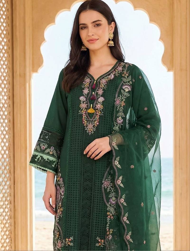 Women Ethnic Motifs Embroidered Regular Thread Work Kurta with Trousers & With Dupatta