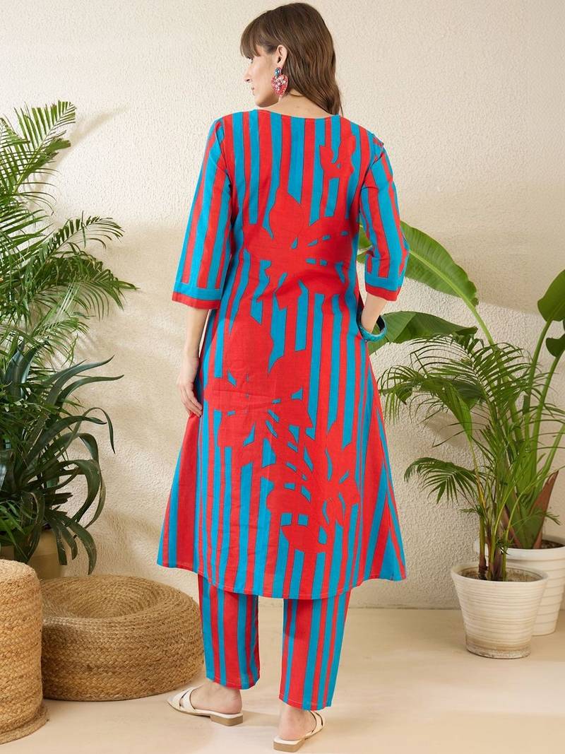 Women Printed Regular Pure Cotton Kurta with Trousers